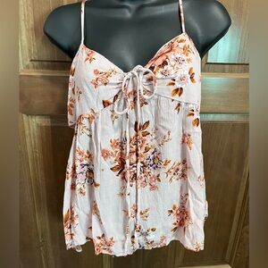 American Eagle Floral Spaghetti Strap Tank Top, Side Cutouts, Size Small
